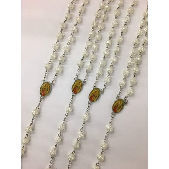 12 X Wholesale Bulk Rosary Long Faux Pearl Full Rosary Chain for Baptism, Wedding, Religious Favor/Baptism Favor