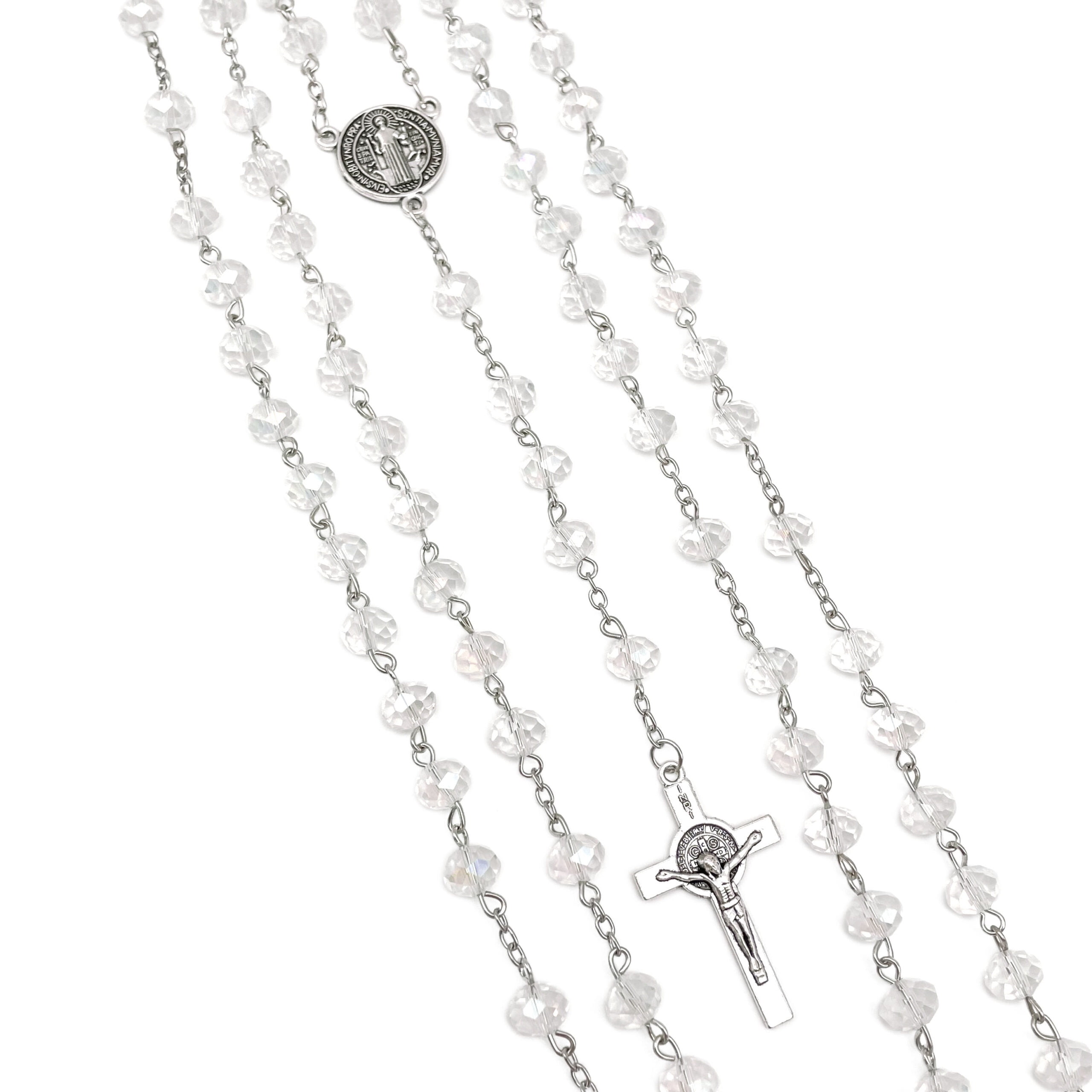 12 X Wholesale Bulk saint benedict Crystal Rosary necklace 18 inches drop down for Baptism , Wedding , Religious Favor /Baptism Favor/baby shower/