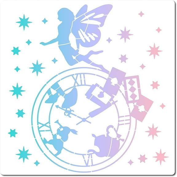 12"X12"Fairy Stencil Magic Clock Templates Card Reusable Templates Plastic Drawing Painting Stencils Template for Painting on Card Wall Fabric Tile Canvas Crafts DIY Home Decor