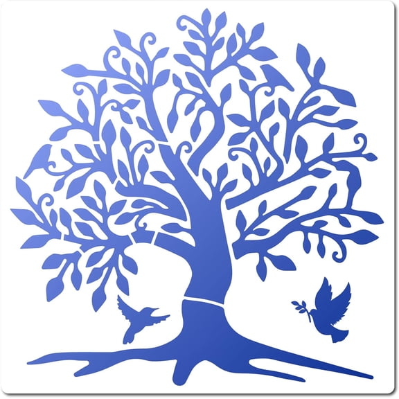 12"X12" Large Tree of Life Stencil Template Reusable Square Bird on Tree Stencils Plastic Drawing Pigeon Square Drawing Stencil for Painting on Wood Wall Floor DIY Crafts White