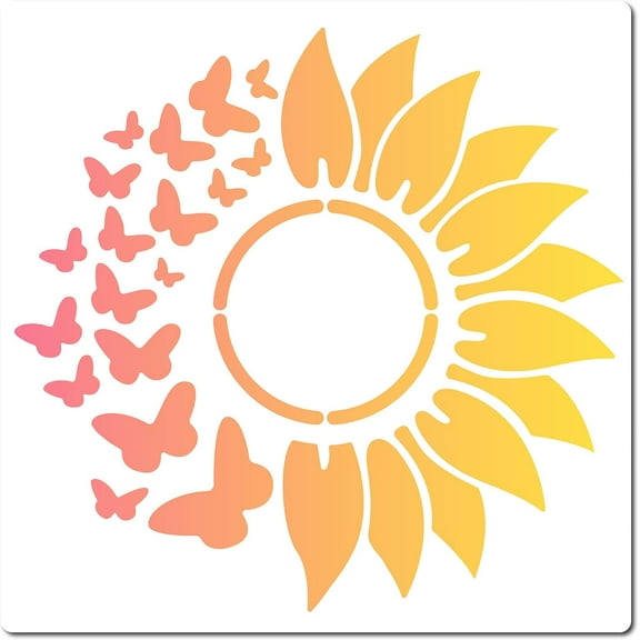 12"X12"Sunflower Butterfly Stencil Flower Templates Sun Petals Reusable Templates Plastic Drawing Painting Stencils Template