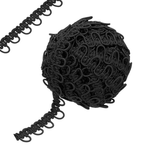 12 Yard Braid Trim with Button Loops, 5/8 Inch Dress Zipper Extender Upholstery Trim Black