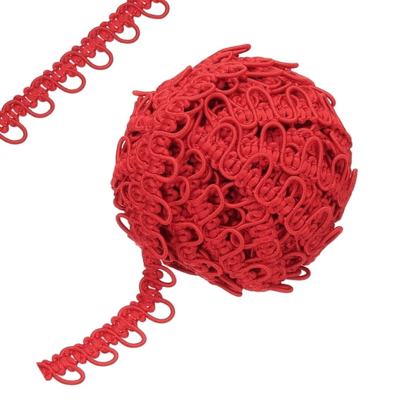 12 Yard Braid Trim with Button Loops, 5/8 Inch Dress Zipper Extender Upholstery Trim Red