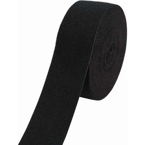 12 Yard Cotton Twill Tape Ribbon 2 Inch Black Cotton Ribbon Twill Tape Webbing Herringbone Tape for Sewing Rug Edge Craft Binding Seam Trim