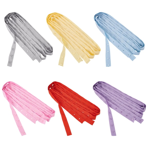 12 Yards 6 Colors Plastic Snap Button Tape Sewing Fastener Polyester Tape Mixed Color 17~120x4~4.5mm Hole: 2mm for diy