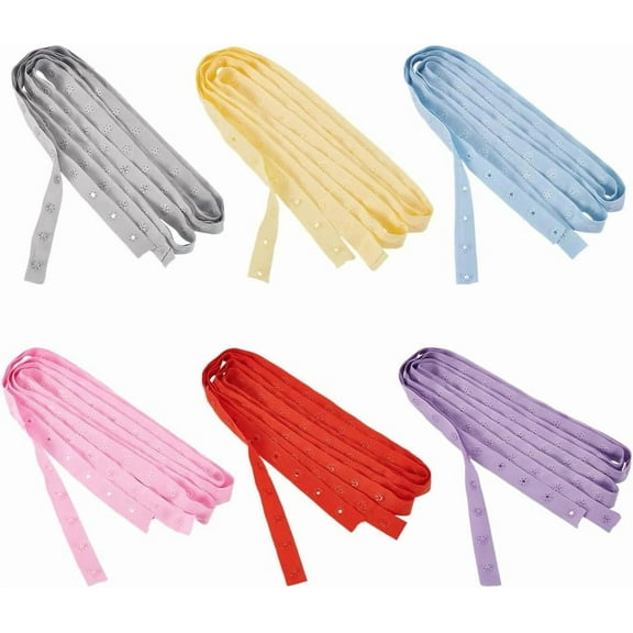 12 Yards 6 Colors Plastic Snap Button Tape Sewing Fastener Polyester Tape Mixed Color 17~120x4~4.5mm Hole: 2mm