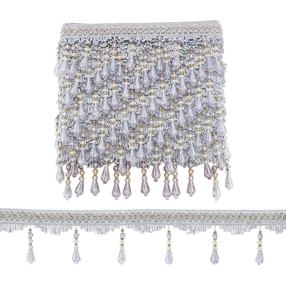 12 Yards Beaded Fringe Trim 3-3/4 inch Hanging Tassel Trim Silver Sewing Trim Fringe Beaded Trim Lace Ribbon for Curtain Tablecloth Home Decor Dress Clothes DIY Crafting Polyester