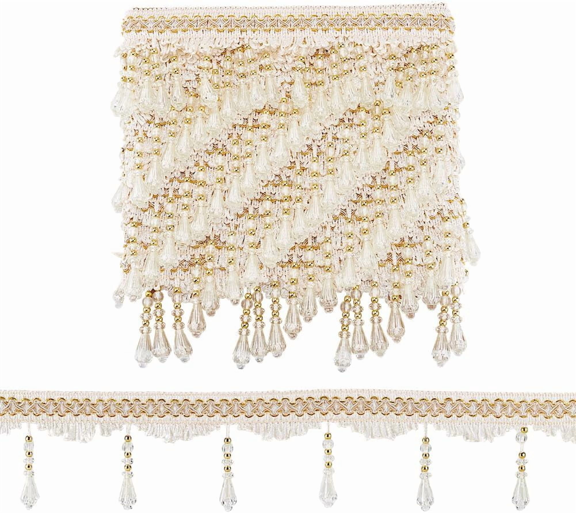 12 Yards Beaded Fringe Trim 3-3/4 inch Sewing Trim Fringe Hanging Tassel Trim Golden Beaded Trim Lace Ribbon for Curtain Tablecloth Home Decor Dress Clothes DIY Crafting