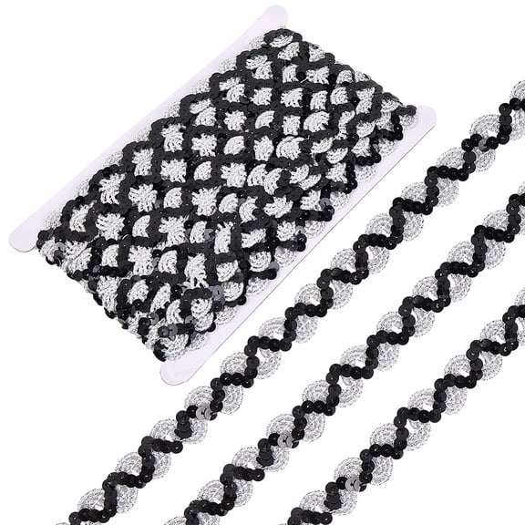 12 Yards Black Silver Sequin Trim Flat Sequins Beaded Strip Rick Rack Wave Gimp Woven Braid Trimming Metallic Glitter Ric Rac Fabric Ribbon diy