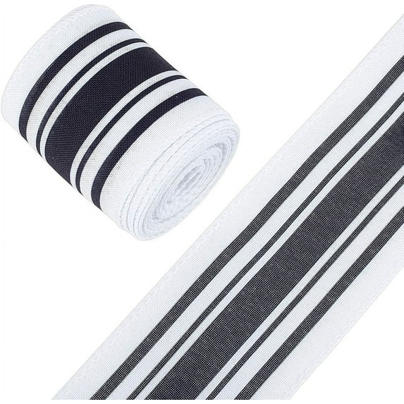 12 Yards Black White Stripe Ribbon Wired Ribbon 2-1/2 inch Black Burlap Ribbon Ivory Stripe Edge Black Wired Christmas Ribbon for Wreath Garland Bow Making DIY Crafting Rustic Party Decor