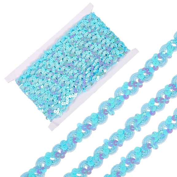 12 Yards Blue Sequin Trim Flat Sequins Beaded Strip Rick Rack Wave Gimp Woven Braid Trimming Metallic Glitter Paillette Ric Rac Ribbon Bulk diy