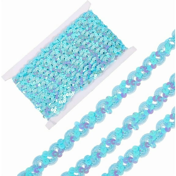 12 Yards Blue Sequin Trim Flat Sequins Beaded Strip Rick Rack Wave Gimp Woven Braid Trimming Metallic Glitter Paillette Ric Rac Ribbon Bulk