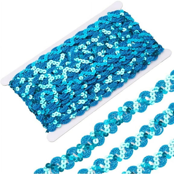 12 Yards Blue Sequin Trim Flat Sequins Beaded Strip Rick Rack Wave Woven Trimming Metallic Glitter Braid RIC Rac Ribbon for Sewing Making Crafts Choker Wedding Gift Wrapping Supply