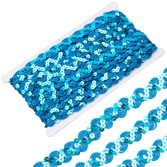 12 Yards Blue Sequin Trim Flat Sequins Beaded Strip Rick Rack Wave Woven Trimming Metallic Glitter Braid RIC Rac Ribbon