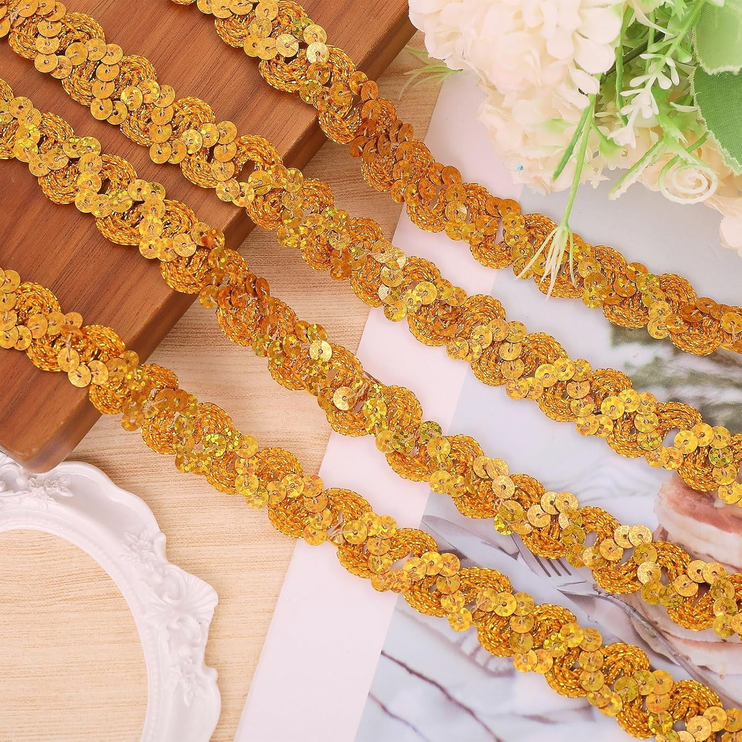 12 Yards Glitter Sequin Trim Flat RIC Rac Scalloped Edge Braid Trim ...