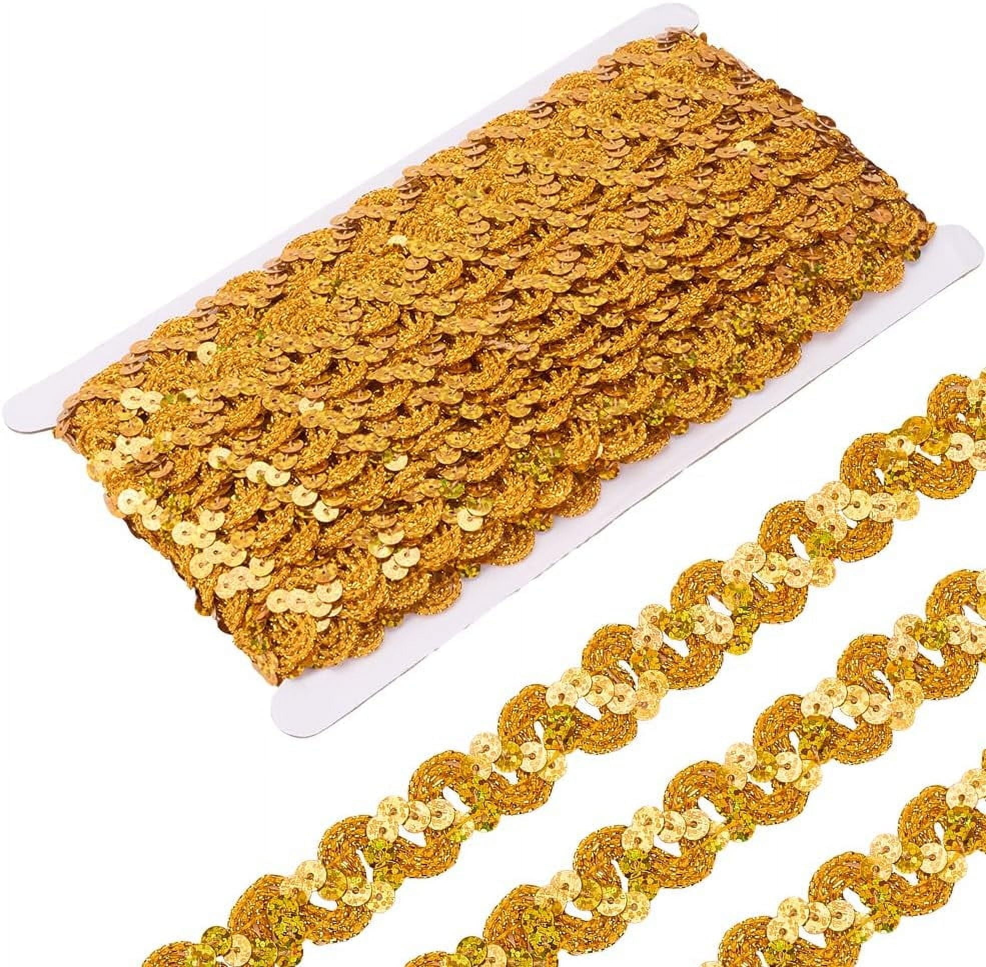 12 Yards Gold Sequin Trim Flat Sequins Beaded Strip Rick Rack Wave Gimp ...