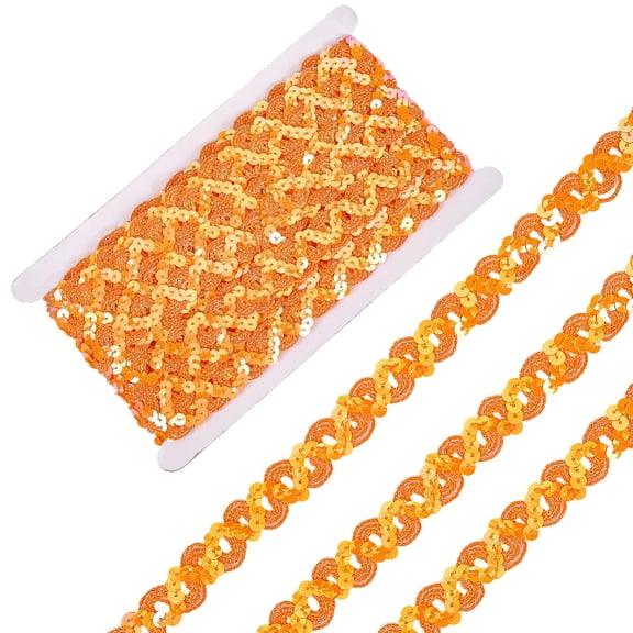 12 Yards Orange Sequin Trim Flat Sequins Beaded Strip Rick Rack Wave Woven Braid Trimming Metallic Glitter Spangle Ric Rac Fabric Ribbon