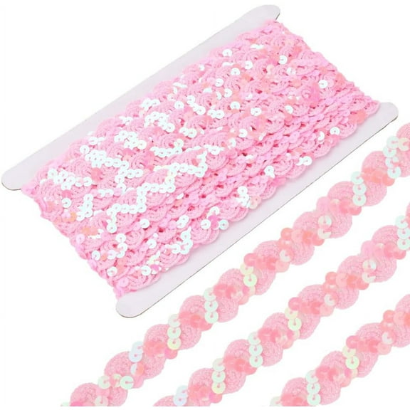 12 Yards Pink Sequin Trim Flat Sequins Beaded Strip Rick Rack Wave Woven Trimming Metallic Glitter Ric Rac Fabric Ribbon Bulk for Sewing Making Craft Upholstery Home Decor Diy Supply 1pc