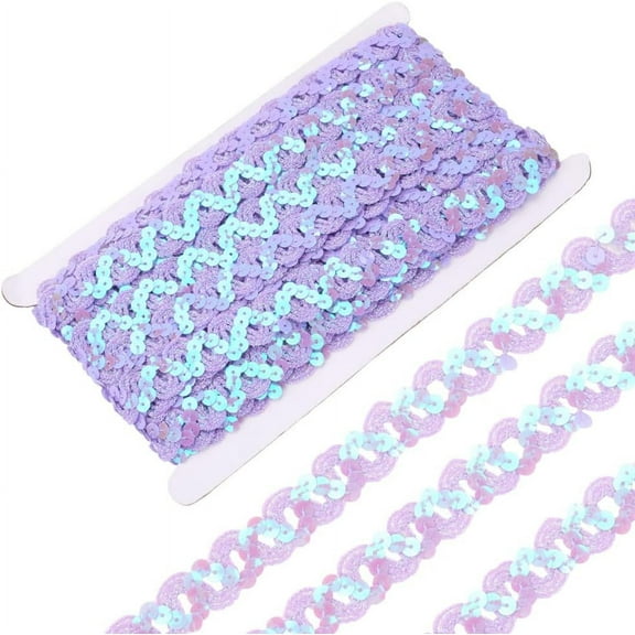 12 Yards Purple Sequin Trim Flat Sequins Beaded Strip Rick Rack Wave Woven Trimming Metallic Glitter RIC Rac Braid Fabric Ribbon for Sewing Making Crafts Gift Wrapping Wedding Supply