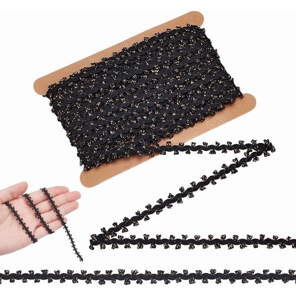 12 Yards Tiny Lace Trim 1/4 inch Wide Metallic Edge Trims Embellishment Flower Ribbons Lace Trim for DIY Clothes Dress Decoration Sewing Craft Supplies Gold and Black