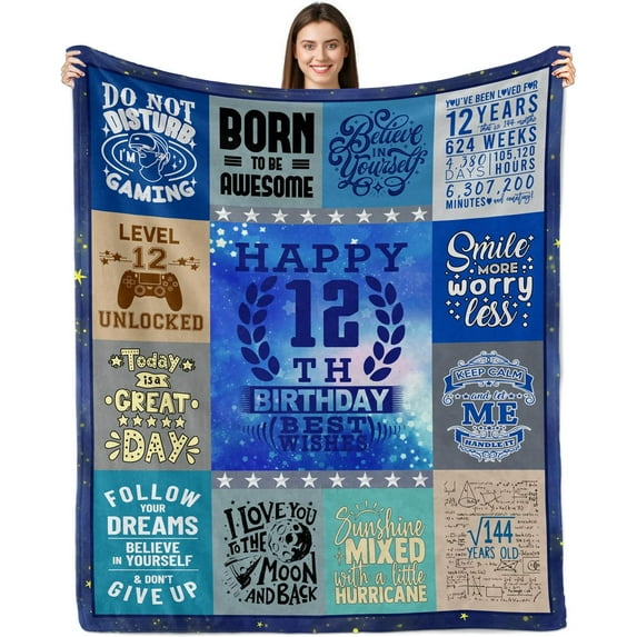 12 Year Old Boys Gift Ideas Blanket 60"x50", Birthday Gifts for 12 Year Old Boys, Gifts for 12 Year Old Boys, 12th Birthday Gifts for Boys,12th Birthday Decorations for Boy Teen Throw Blanket