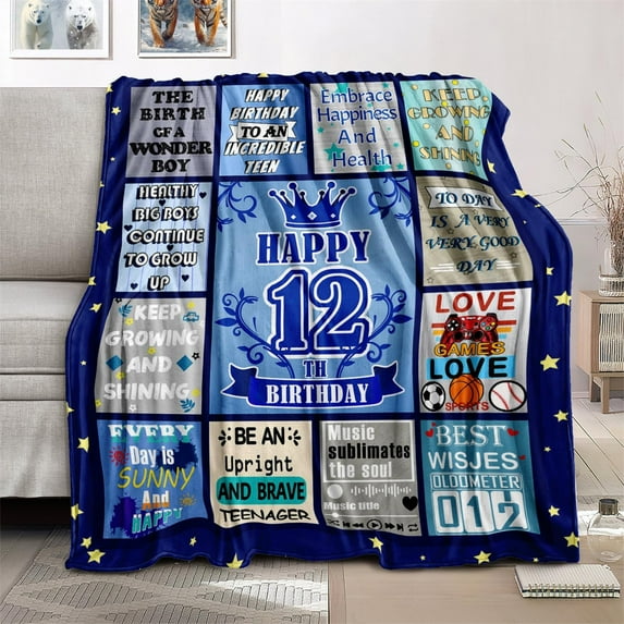 12 Year Old Boys Gifts Ideas - Crown Birthday Throw Blanket for Boys 12th Birthday Gifts for Boys Kids Blankets for Boys Birthday Gifts for Boys Toddler Blanket Flannel Blanket for Kids, 40" x 50"