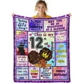 thumbnail image 1 of 12 Year Old Girl Birthday Gift Happy Birthday Blanket, Birthday Blanket - Cute African American Black Girl Princess Blanket for Girls Sister Soft Throw Blanket for Bed, Purple Blanket, 80"x60", 1 of 1