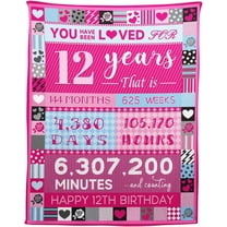 12 Year Old Girl Birthday Gifts, Pink Love Rose Elements Happy Birthday Blanket, Sweet 12 Gifts for Girls Daughters Sisters Friends, 50"x60"