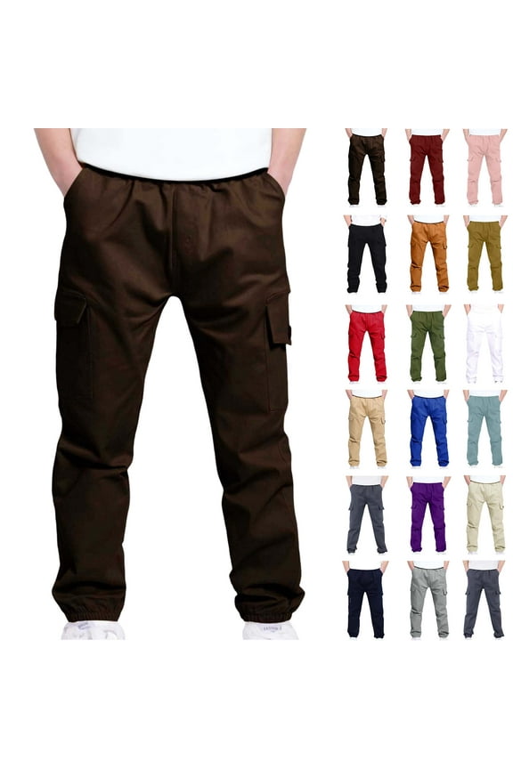 12 Years Boys And Childrens Sports Cargo Pants Stretch Elastic Waist School Kids Twill Joggers
