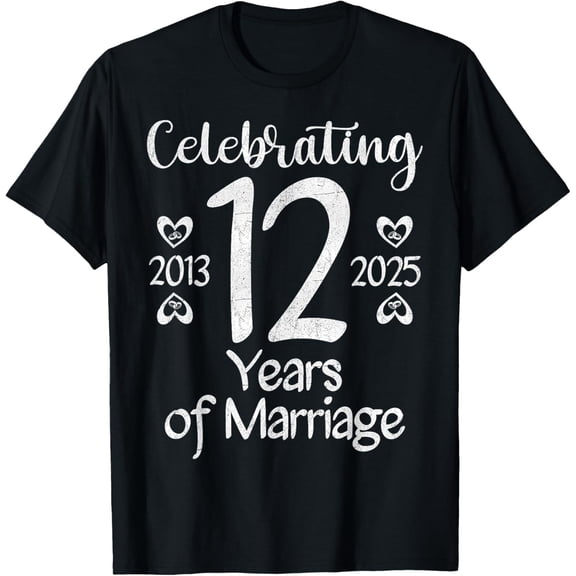 12 Years Of Marriage Est. 2013 2025 12th Wedding Anniversary T-Shirt100% cotton