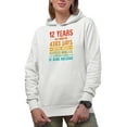 thumbnail image 1 of 12 Years of Being Awesome, Anniversary Celebration, White Hooded Sweatshirt or Hoodie, Small, 1 of 5