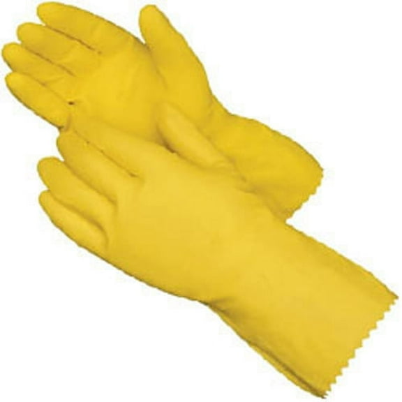 12" Yellow Latex - Flock Lined Gloves, M (Pack of 12 pairs)