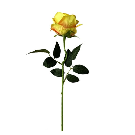 12 Yellow & Red Real Touch Silk Artificial Roses Stemmed Bouquet - Stemmed Silk Artificial Roses With Realistic Touch For Home Wedding Party Garden Decor - Home Decoration,