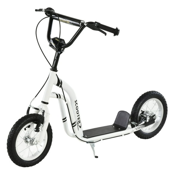 12" Youth Scooter with Dual Brakes, Adjustable Height Handlebar & Inflatable Tires - White Steel Kick Scooter for Kids Age 5+