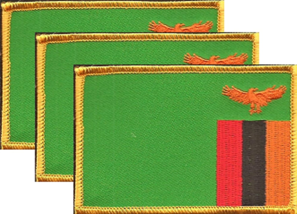 12 Zambia Flag Patches, Embroidered Iron On or Sew On, Measures 3.50" x 2.25"