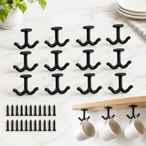 12 Zinc Alloy Double Hooks, Ceiling And Under Shelf Mount For Wardrobe Cabinet Garment Towel Hat