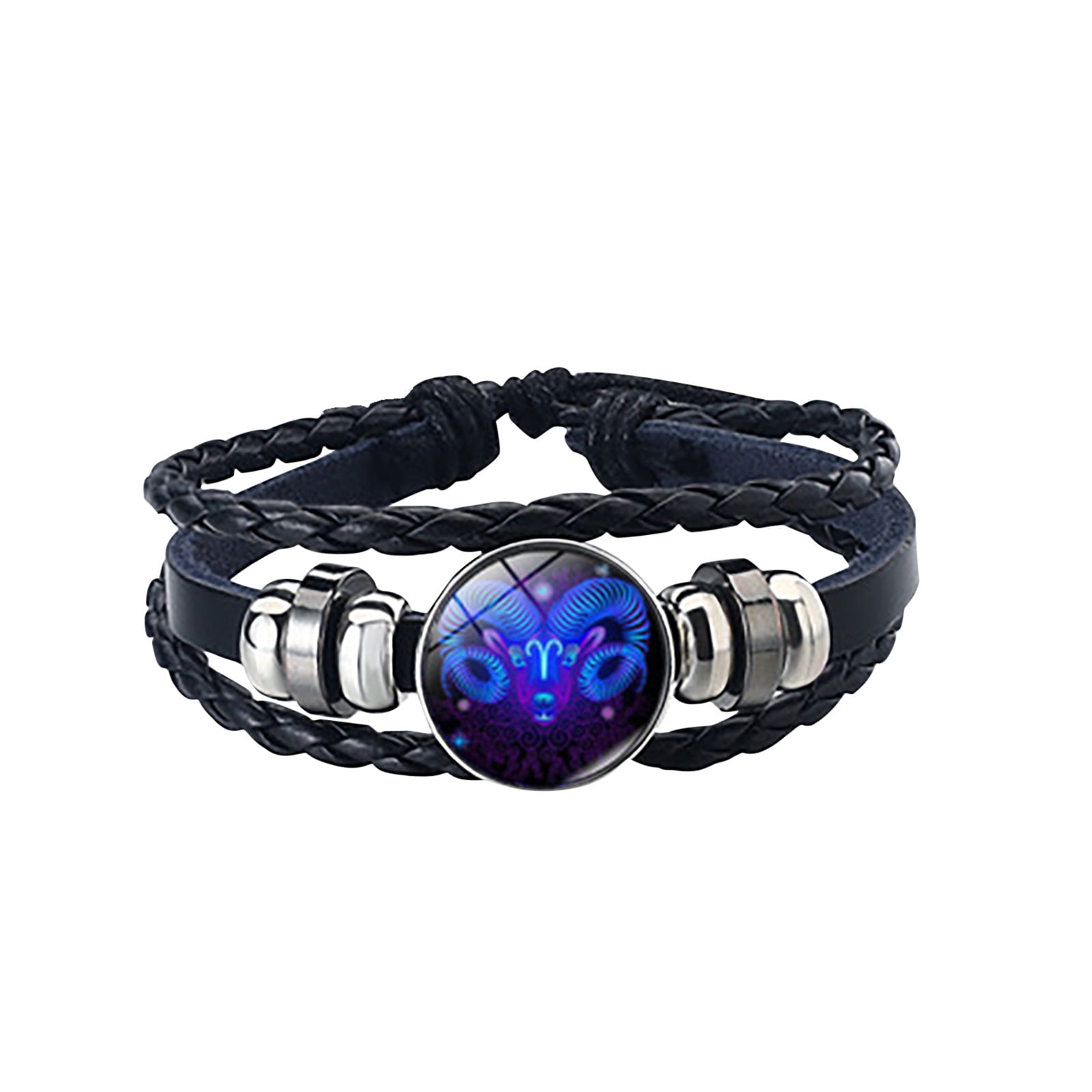 12 Zodiac Constellation Bracelets - Leather & Crystal Glass Braided Cuff - Punk Rock Jewelry For Women & Men - View #8