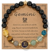 HISMART 12 Zodiac Healing Stone Bracelet - Women's Birth Constellation Gift with Horoscope Charm - Spiritual Birthday Keepsake