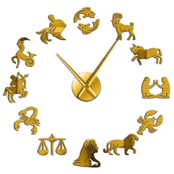 12 Zodiac Signs 3D Acrylic DIY Wall Clock Modern Astrology Wall Art Decor Quiet Sweep Clock Watch Creative Show Mirror Effect(Gold,27inch)
