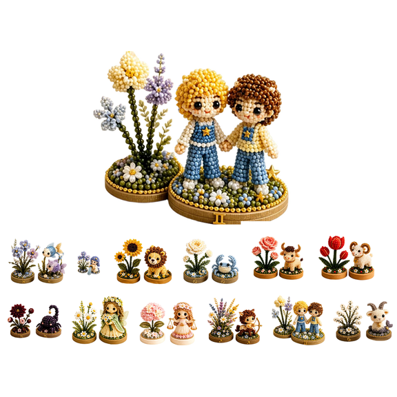 12 Zodiac Signs DIY Beaded Kit, 3D Beaded Zodiac Flower Garden Kit, Creative Home Decor DIY Project for Adults Teens Beginners (Gemini)
