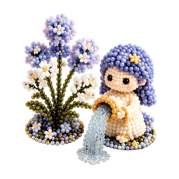 12 Zodiac Signs DIY Beaded Kit, Premium Beaded Zodiac Garden Craft Set, Easy DIY Beading Kit for Beginners Home Desktop Decor (Aquarius)