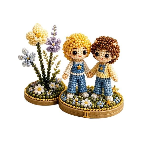 12 Zodiac Signs DIY Beaded Kit, Premium Beaded Zodiac Garden Craft Set, Easy DIY Beading Kit for Beginners Home Desktop Decor (Gemini)