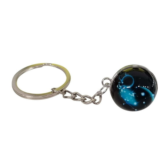 12 Zodiac Signs Glow-in-the-Dark Keychain, Double-Sided Time Gemstone Glass Ball Pendant, Bag & Key Ring Creative Accessory