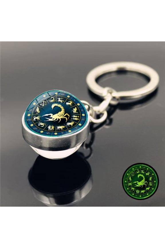 12 Zodiac Signs Keychain for Bag, Double Sided Glass Ball Pendant with Time Gemstone Design - Astrology Bag Charm, Personalized Horoscope Keychain Gift for Women Men (1 Keychain)