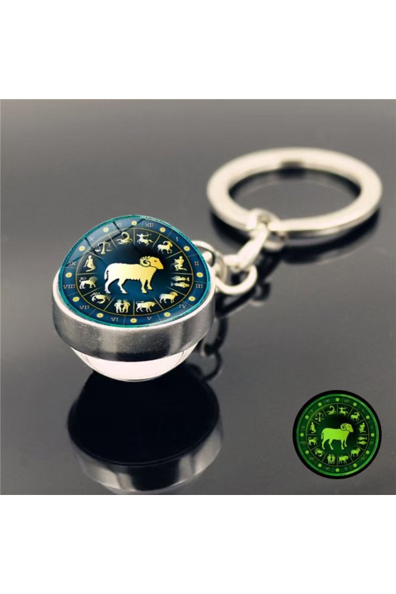 12 Zodiac Signs Keychain Time Gemstone Double Sided Glass Ball Keychain Twelve Constellations Gemstone Key Ring Pendant