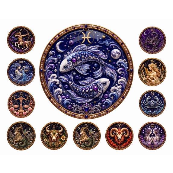 12 Zodiac Signs Pearl Art Kit, Beginner-Friendly Pearl Diamond Painting Set, Calming Craft Activity for Stress Relief & Zodiac-Themed Decor (Pisces)