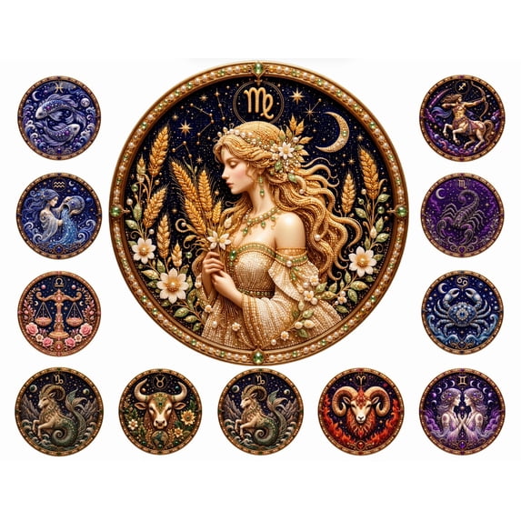 12 Zodiac Signs Pearl Art Kit, Beginner-Friendly Pearl Diamond Painting Set, Calming Craft Activity for Stress Relief & Zodiac-Themed Decor (Virgo)
