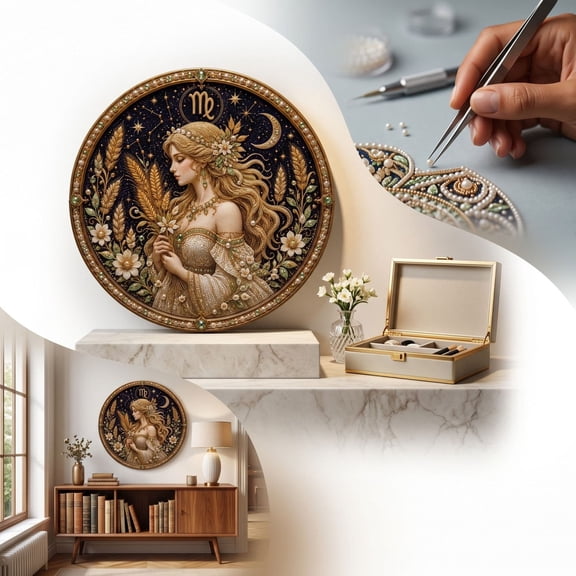 12 Zodiac Signs Pearl Art Kit, DIY Rhinestone Canvas Painting Set with Constellation Designs, Relaxing Craft Wall Decor for Adults, Birthday Gift (Virgo)