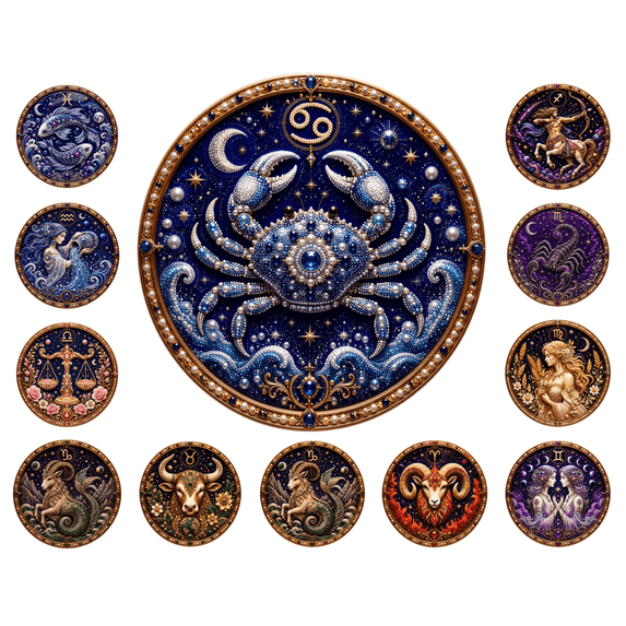 12 Zodiac Signs Pearl Art Kit, Full Accessory Pearl Art Set with Rhinestone Tools, Sparkling Constellation Wall Art for Bedroom Living Room (Cancer)