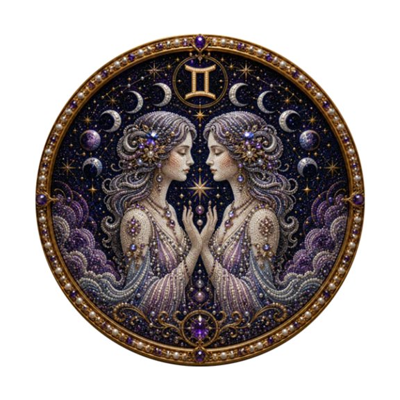 12 Zodiac Signs Pearl Art Kit, Gemini Round Constellation Themed DIY Beaded Artwork, Astrology Wall Decor Craft Set for Adults, Horoscope Birthday Gift for Zodiac Lovers